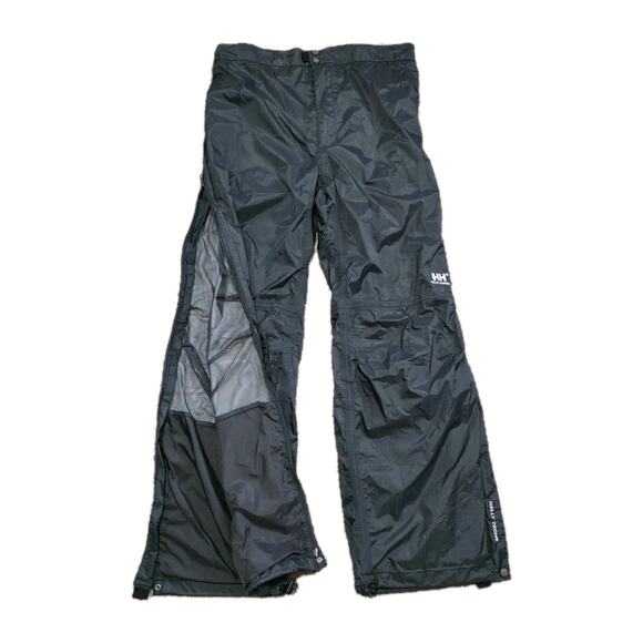 Helly Hansen Black Nylon Full Zip Wind Rain Pants Mens L Mesh Lined Waterproof - Picture 1 of 12